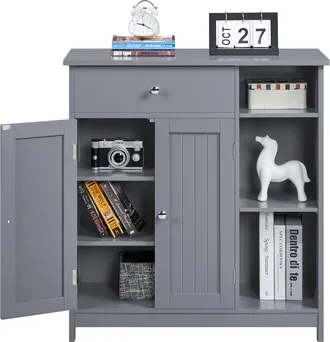 Yaheetech Yaheetech - Mueble De Ba&ntilde;o Auxiliar De Madera Armario Ba&ntilde;o De Suelo Con Caj&oacute;n Y Puertas Mueble De Cocina Con Estante Ajustable 75 X 30 X 80 Cm Blanco