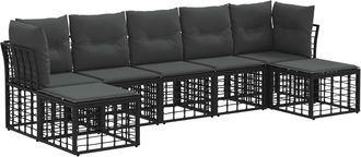 vidaXL Conjunto De Sof&aacute;s De Exterior Negro Poli&eacute;ster Vidaxl