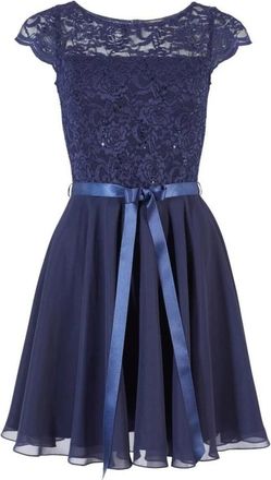 Swing Mini Cocktailjurk - Dames - Feestkleedjes - Blauw - 2XS - Polyester - Kleedjes