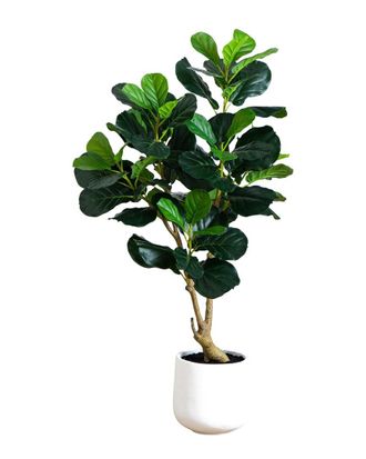 Nearly Natural 4Ft Artificial Lush Fiddle Leaf Tree In Decorative White Planter