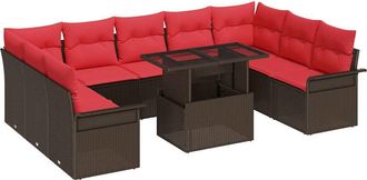 vidaXL Conjunto De Sof&aacute; De Jard&iacute;n 10 Uds. Marr&oacute;n Rattan De Poli&eacute;ster Vidaxl