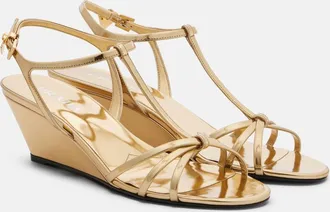 Prada Metallic leather wedge sandals