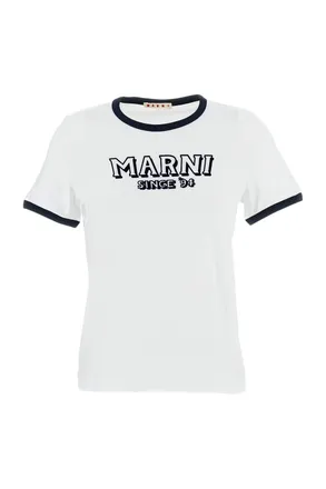Marni Short-Sleeved Cotton T-Shirt with Embossed Logo Detail