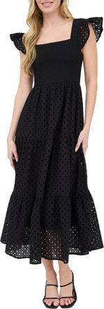 August Sky Cotton Eyelet Tiered Maxi Dress in Black at Nordstrom Rack, Size Medium