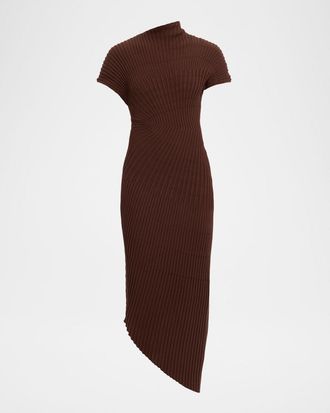 Cult Gaia Chrysta Asymmetric Mock-Neck Cotton Knit Midi Dress