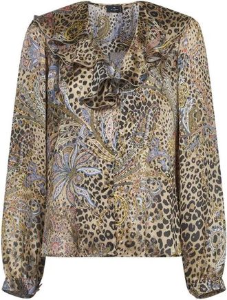Etro Blouses, female, Brown, L, Printed Silk Blouse