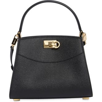 Ferragamo Small Studio Box Leather Top Handle Bag in Nero at Nordstrom