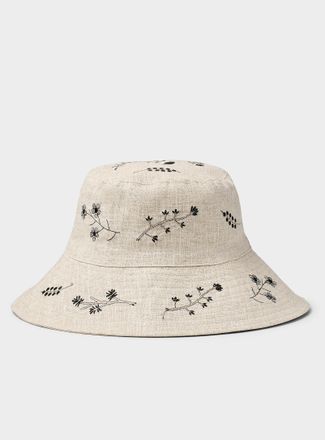 Simons Womens Floral embroidery pure linen bucket hat