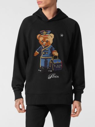Philipp Plein Felpa con cappuccio in cotone con stampa Teddy Bear
