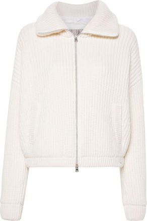 Herno wool zipped cardigan - women - Wool/Cotton/Polyamide/Polyester - 38 - White