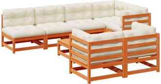 vidaXL Set De Sof&aacute;s Jard&iacute;n 8 Pzas Con Cojines Madera Pino Marr&oacute;n Cera Vidaxl
