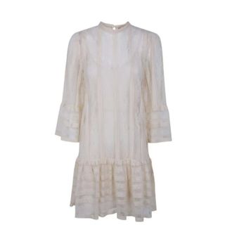 Twinset Short Dresses, female, White, Size: M Short striped lace dress with belt