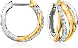 Ross-Simons White Topaz Crisscross Hoop Earrings in Sterling Silver and 18kt Gold Over Sterling