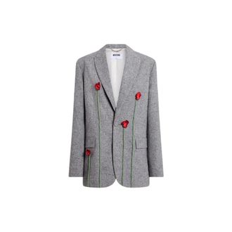 Moschino Blazers, female, Gray, Size: S Embroidered Tweed Jacket