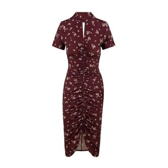 Mar De Margaritas Midi jurk met verzamelde halflange mouwen en druppelvormige halslijn - Dames - Casual kleedjes - Rood - S - Kleedjes