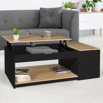 IDMarket Idmarket - Mesa De Centro Elevable Elea Con Estuche De Madera Efecto Haya Y Negro