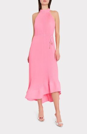 Milly Nalani Pleated Sleeveless High-Low Midi Dress in Pink at Nordstrom, Size 12