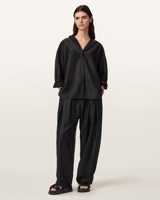 AllSaints Polyester Becca Wide Leg Sheer Trousers, Size: UK 14/US 10