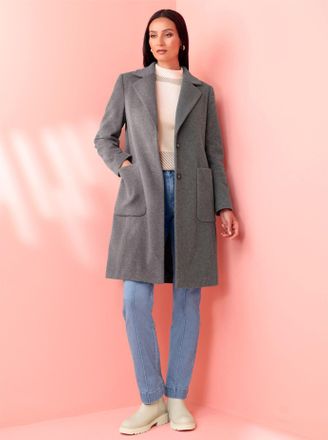 Heine Wollmantel HEINE, Damen, Gr. 34, grau, 80% Wolle, 20% Polyamid, unifarben, unifarben mit Farbeinsatz, unifarben mit Farbeins&auml;tzen, M&auml;ntel Wollmantel