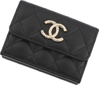 Chanel Matelasse Black Grained Calfskin Wallet (Tri-Fold) (Pre-Owned)