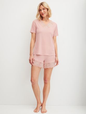 CALIDA Shorty CALIDA Elegant Dreams, Damen, Gr. XS (36/38), peach rose, Single Jersey, Obermaterial: 95% Modal (TENCEL), 5% sonstige Fasern, bequem kurz, V-A