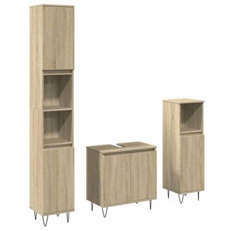 Berkfield Home 3 Piece Bathroom Furniture Set Sonoma Oak Engineered Wood in Brown