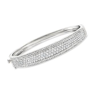 Ross-Simons Pave Diamond Bangle Bracelet in Sterling Silver