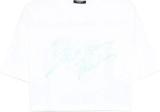 Balmain cropped T-shirt - women - Organic Cotton - L - White