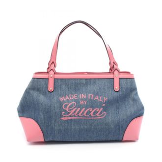 Gucci Navy Pink Denim Leather Tote Bag (Pre-Owned)