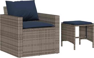 vidaXL Set De Sof&aacute;s De Jard&iacute;n 4 Pzas Y Cojines Rat&aacute;n Sint&eacute;tico Gris Vidaxl