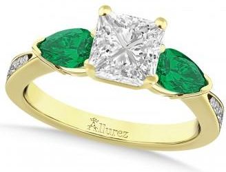 Allurez Princess Diamond & Pear Green Emerald Engagement Ring 14k Yellow Gold (1.29ct)