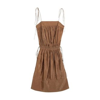 Saint Laurent Side-Drawstring Shirred Midi Dress - female - Saint Laurent - Short Dresses - Brown - S - Dresses