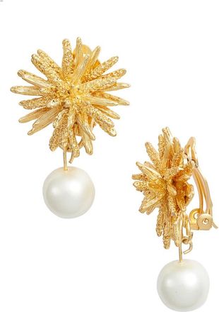 Karine Sultan Starburst Imitation Pearl Clip-On Drop Earrings in Gold at Nordstrom