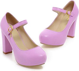 Generic Womens Bridesmaid Mary Jane Shoes - Block Heel Round-Toe Wedding Party Pumps,Purple,1.5 UK