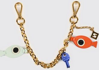 Fendi Ciondolo in pelle e ottone con monogramma FF e moschettone