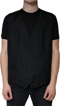 Dolce & Gabbana Single Breasted Vest - Heren - Gillet - Zwart - 5XL - Wol - Kostuums
