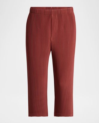 Homme Pliss&eacute; Issey Miyake Mens Cropped Brown Pleated Trousers