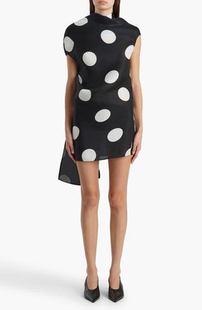 Khaite Tatia Polka Dot Bias Cut Silk Gazar Minidress in Large Dot Black at Nordstrom, Size Medium