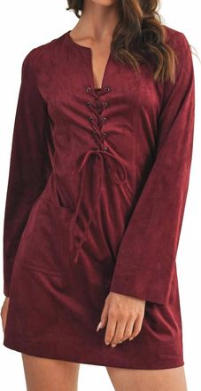 Mustard Seed Suede Lace Up Mini Dress In Wine