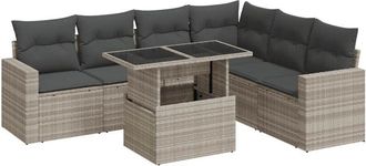 vidaXL Set De Sof&aacute;s De Jard&iacute;n 7 Pzas Con Cojines Rat&aacute;n Pe Gris Claro Vidaxl