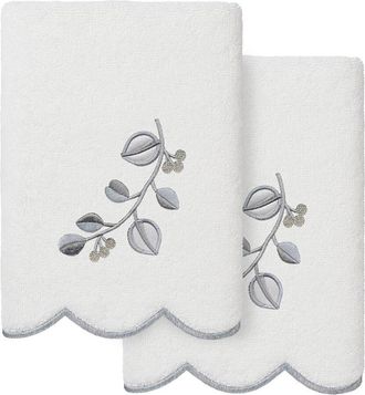Linum Home Textiles 100% Turkish Cotton Wild Branch Scallop 2Pc Embellished Hand Towel Set