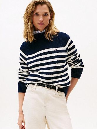 Tommy Hilfiger Stripe Mock Neck Relaxed Jumper