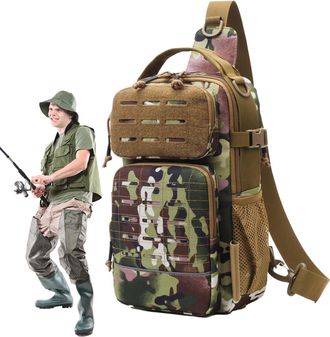 Generic Fishing Sling Pack | with Water Bottle Holder Equipment Storage - Lightweight Sling Bag | for Camping Men Travel Hiking Outdoor Gym Sports Adventure