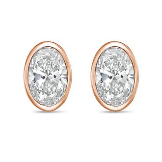 Diana M. Jewels 14Kt Rose Gold 4.00 cts Lab Grown Oval Diamond Bezel Studs