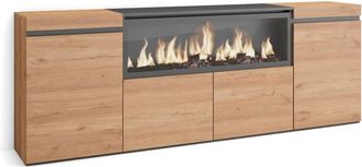 Skraut Home Aparador efecto madera roble 208x35x75cm chimenea efecto fuego