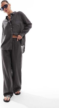 Only linen blend wide leg pants in gray - part of a set