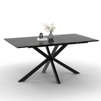 IDMarket Tavolo Da Pranzo Rettangolare Alaska Per 8 Persone Con Effetto Marmo Nero E Gamba A Ragno In Metallo 160 Cm
