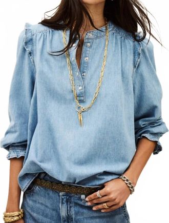 BA&SH Lio Denim Top In Light Used Blue