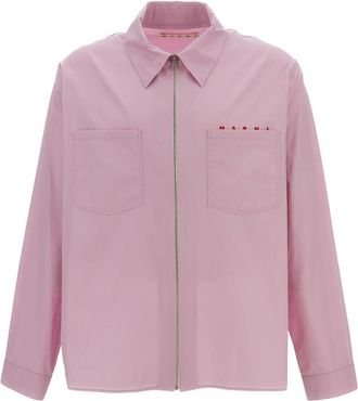 Marni Boxy Fit Cotton Poplin Shirt With Double-Slider Zip Closure