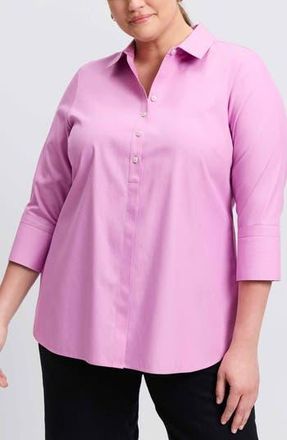 Foxcroft Madison Non-Iron Three-Quarter Sleeve Cotton Button-Up Shirt in Rose Quartz at Nordstrom Rack, Size 14W